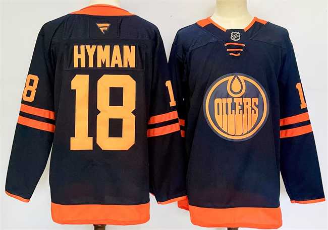 Men%27s Edmonton Oilers #18 Zach Hyman Navy 2024-25 Stitched Jersey->detroit red wings->NHL Jersey